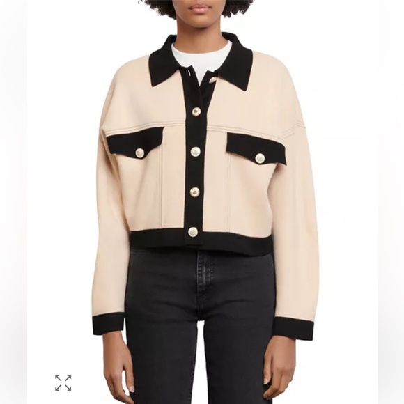 NWOT Sandro Cher Cropped Contrast-Trim Knit Cardigan Caotigan - Picture 9 of 9